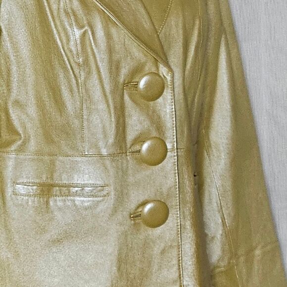Terry Lewis Classic Luxuries Yellow Sparkle Leather Button Front Vintage Blazer - Picture 5 of 12